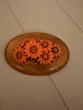 Handcrafted Floral Resin Pin with Orange Daisies Vintage